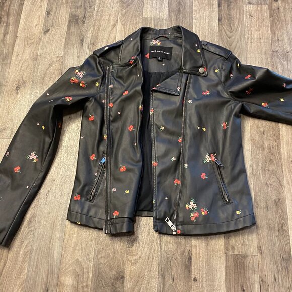 Who What Wear Faux Leather Jacket Floral Asymmetric Zip Size Small - Picture 2 of 7